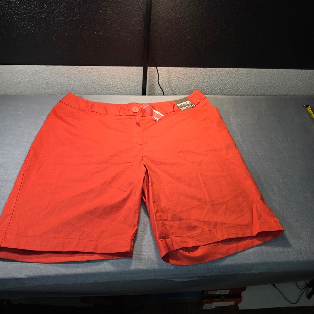 Avenue Signature Chino Shorts Womens 16 Orange Red Stonewashed Cotton Stretch